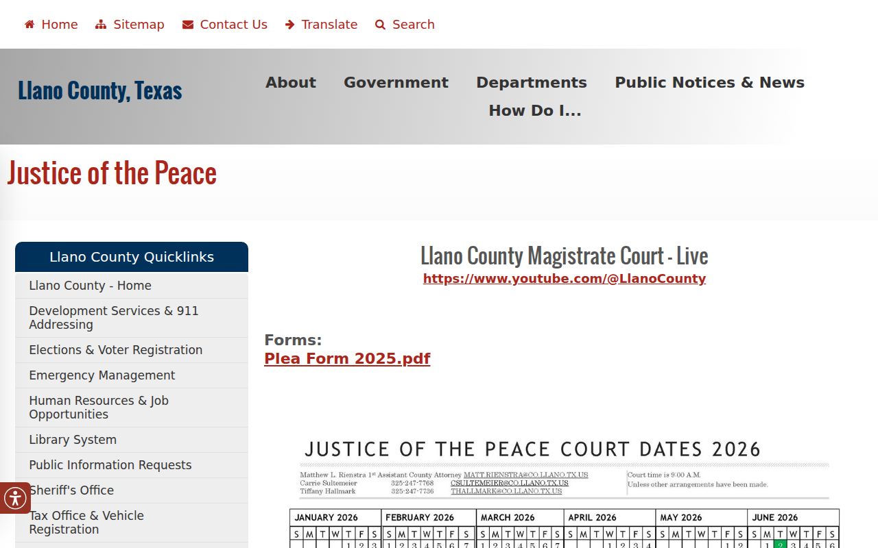 Llano County bench warrant lookup: four JP court offices and routes