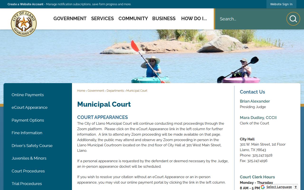 Llano warrant records: City of Llano Municipal Court landing page