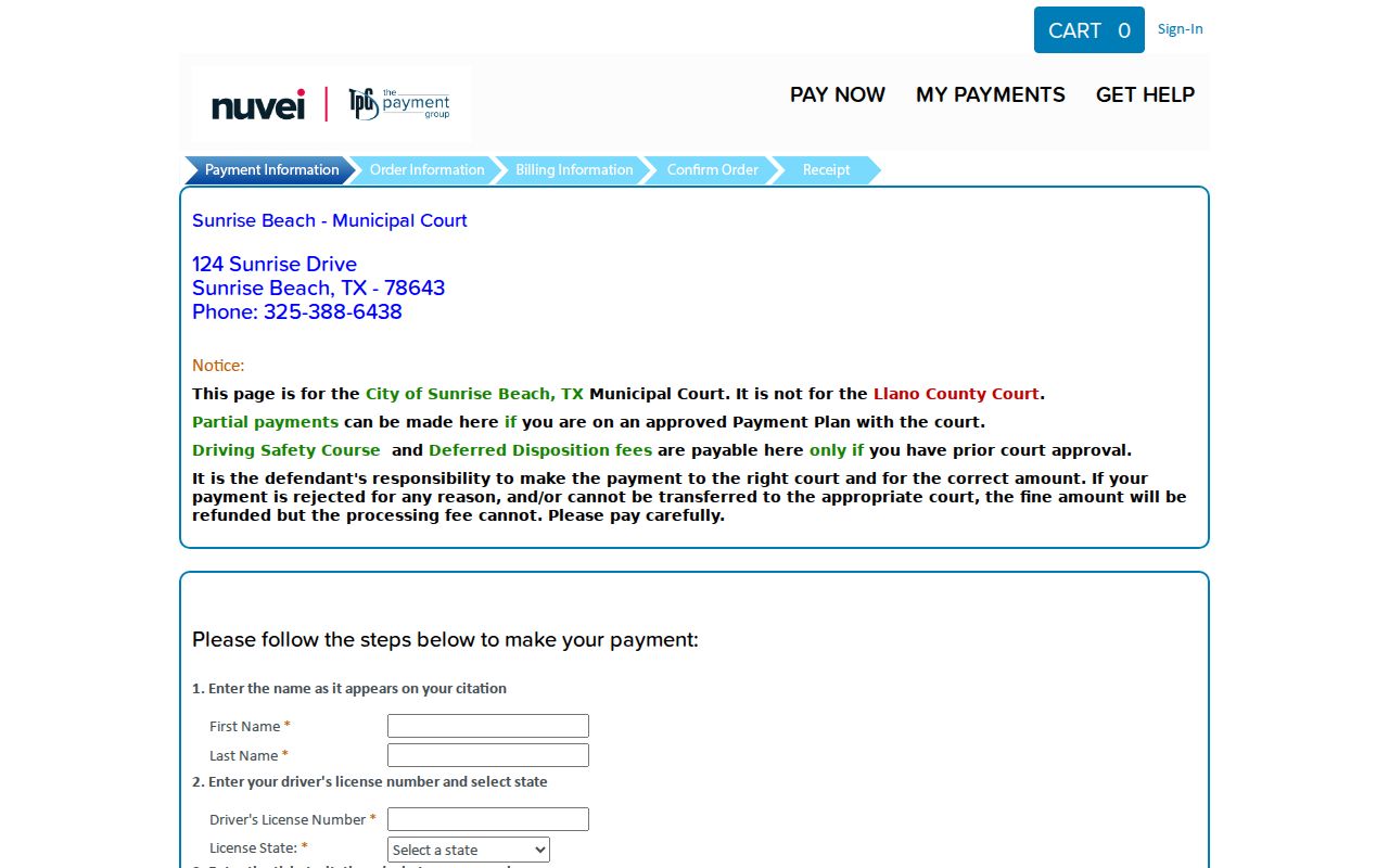 Sunrise Beach Village warrant records: blank TrafficPayment fields