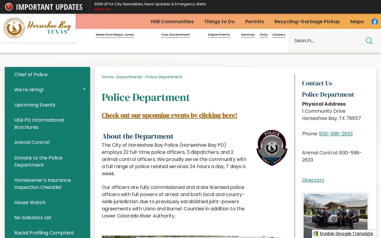 Horseshoe Bay warrant records: police department and records route