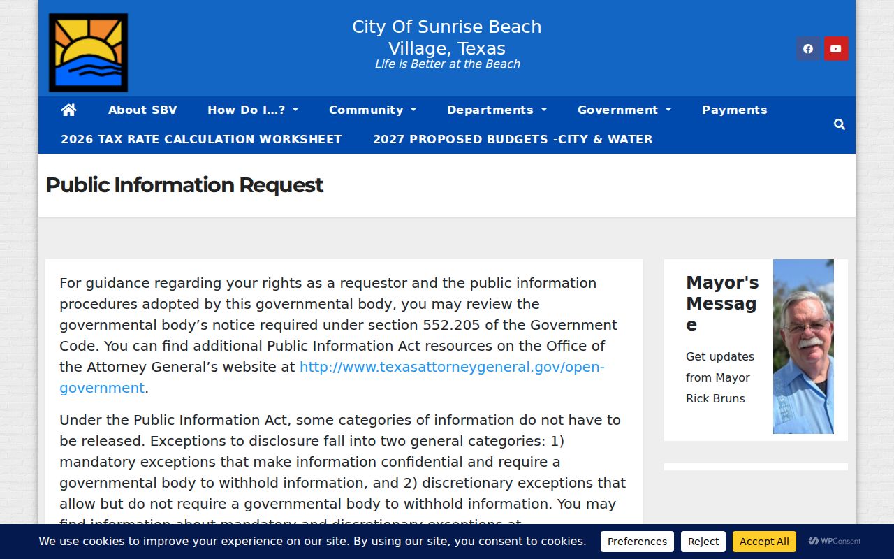 Sunrise Beach Village warrant records: city copy or inspection request form