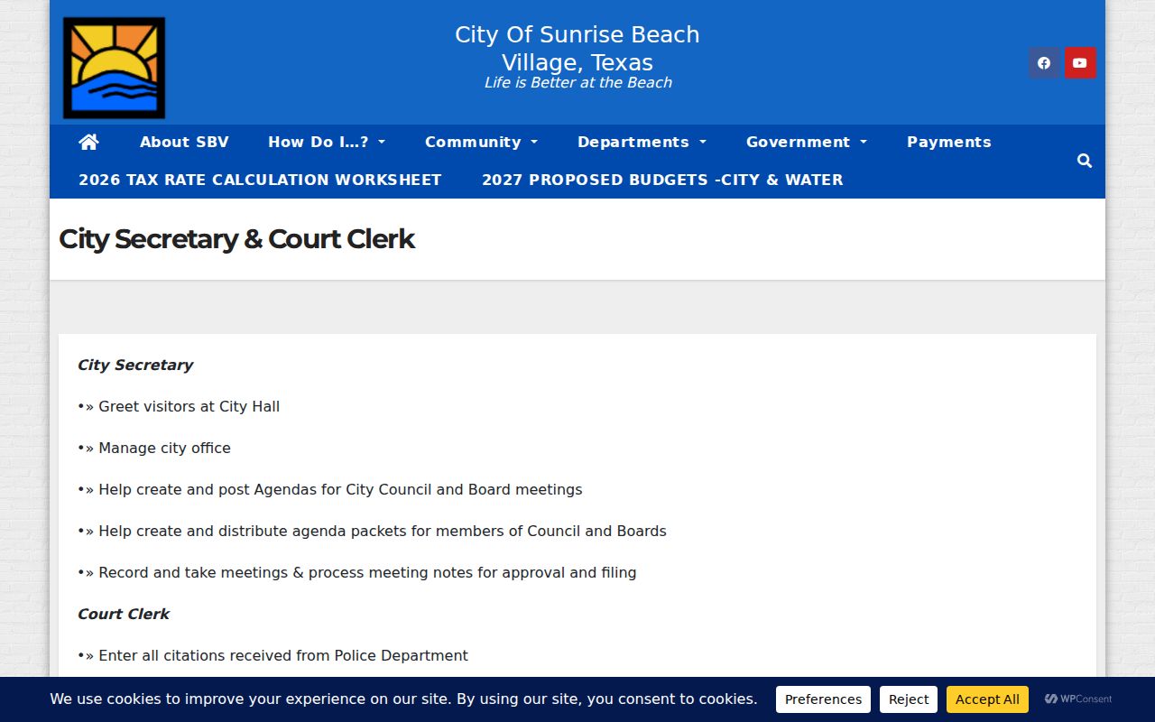 Sunrise Beach Village warrant records: court clerk duties and record route